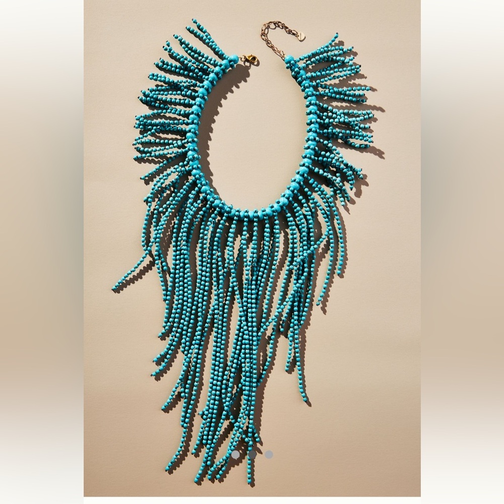 Anthropologie Cascading Fringe Statement Necklace- Turquoise